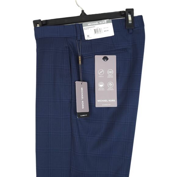Michael Kors Men's Classic-Fit Stretch Dress Pants Navy Blue Plaid 30x30 NWT - Picture 1 of 6